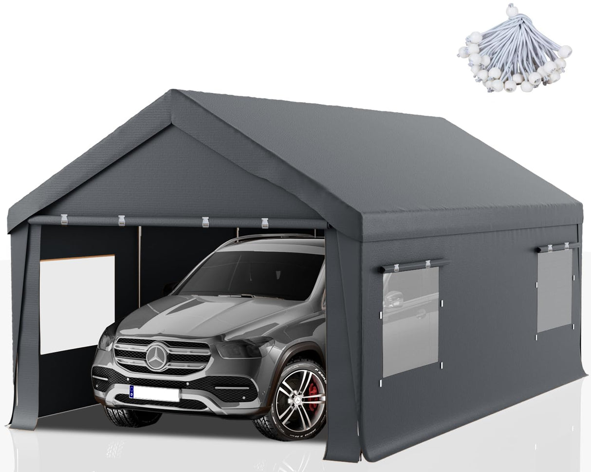 Carport 12x20 FT Heavy Duty,Outdoor Portable Garage with Removable Sidewalls & Doors, Waterproof, UV-Resistant Canopy Shelter for Vehicles, Boats, RVs, Trucks, All-Season Car Port, Gray RICHRYCE