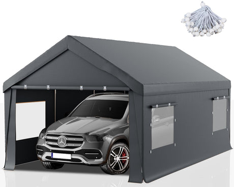 Carport 12x20 FT Heavy Duty,Outdoor Portable Garage with Removable Sidewalls & Doors, Waterproof, UV-Resistant Canopy Shelter for Vehicles, Boats, RVs, Trucks, All-Season Car Port, Gray RICHRYCE