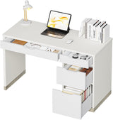 MaverickFurni White Computer Desk with Storage Drawers, Home Office Small Desk with File Cabinet, Study Desk for Kids with 4 Drawers, Modern Kids Desk for Bedroom, Small Space MaverickFurni