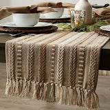 DII Farmhouse Braided Stripe Table Runner Collection, 15x72 (15x77, Fringe Included), Stone DII