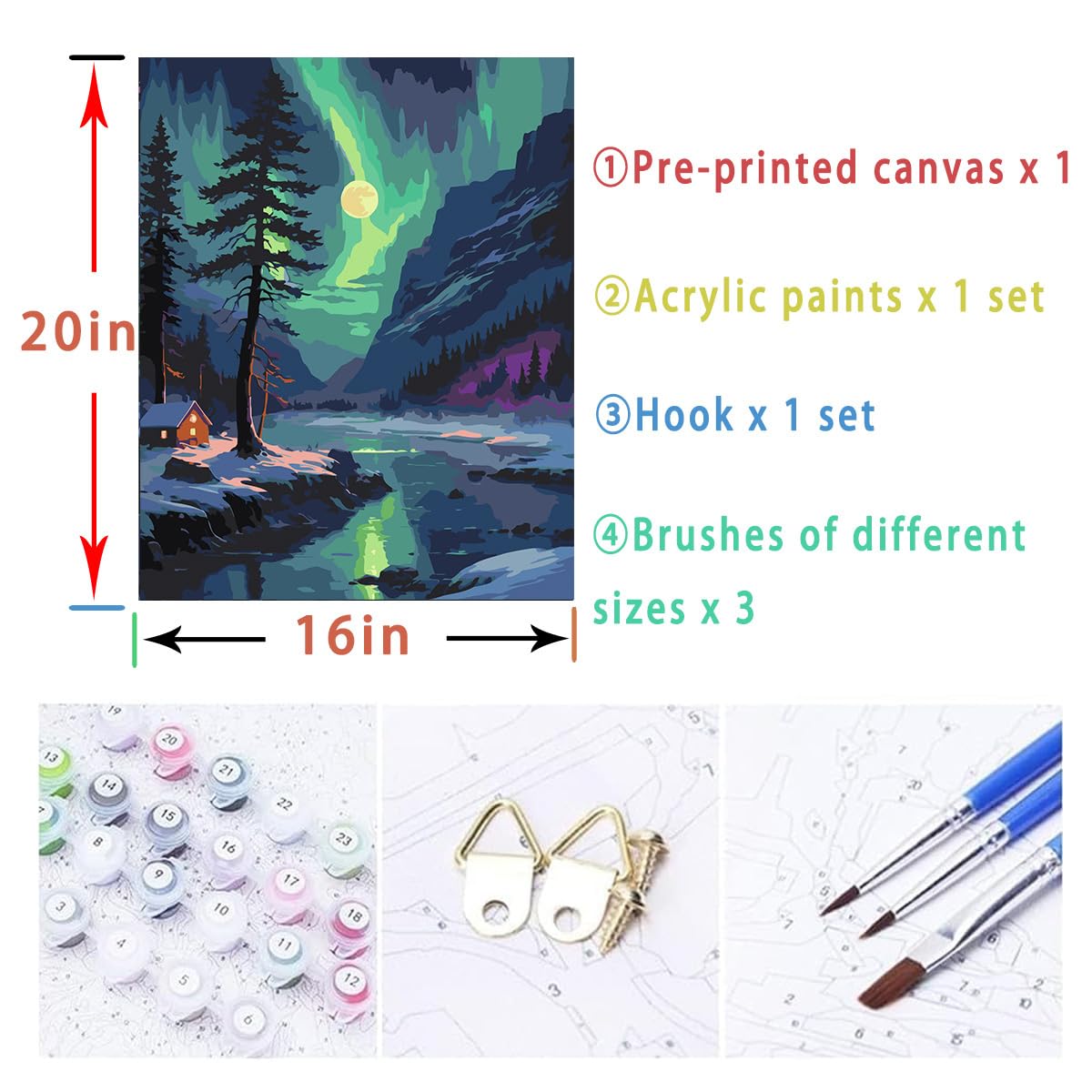 Lovepefe Mountain Paint by Numbers Kit for Adults, Moon Paint by Number Kits for Beginner Acrylic On Canvas Night Piece Oil Painting Kit Adults Kits for Gift Home Wall Decor 16x20 Inch Lovepefe