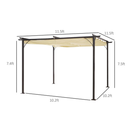 Outsunny 11.5' x 11.5' Retractable Pergola Canopy, Outdoor UV Protection & Sun Shade, Steel Frame for Garden, Grill, Patio, Backyard, Beige