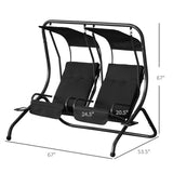 Outsunny Patio Swing Chair with 2 Separate Seats, Outdoor Swing Glider with Removable Canopy and Cup Holders, for Porch, Garden, Poolside, Backyard, Black Outsunny