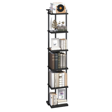 MAHANCRIS Bookshelf, 6-Tier Bookcase, Vertical Tall Narrow Book Shelf for Small Space, Open Storage Display Shelf with Stable Base & Anti-Tip Kits, for Living Room, Office, Study, Black BKBK11601 MAHANCRIS