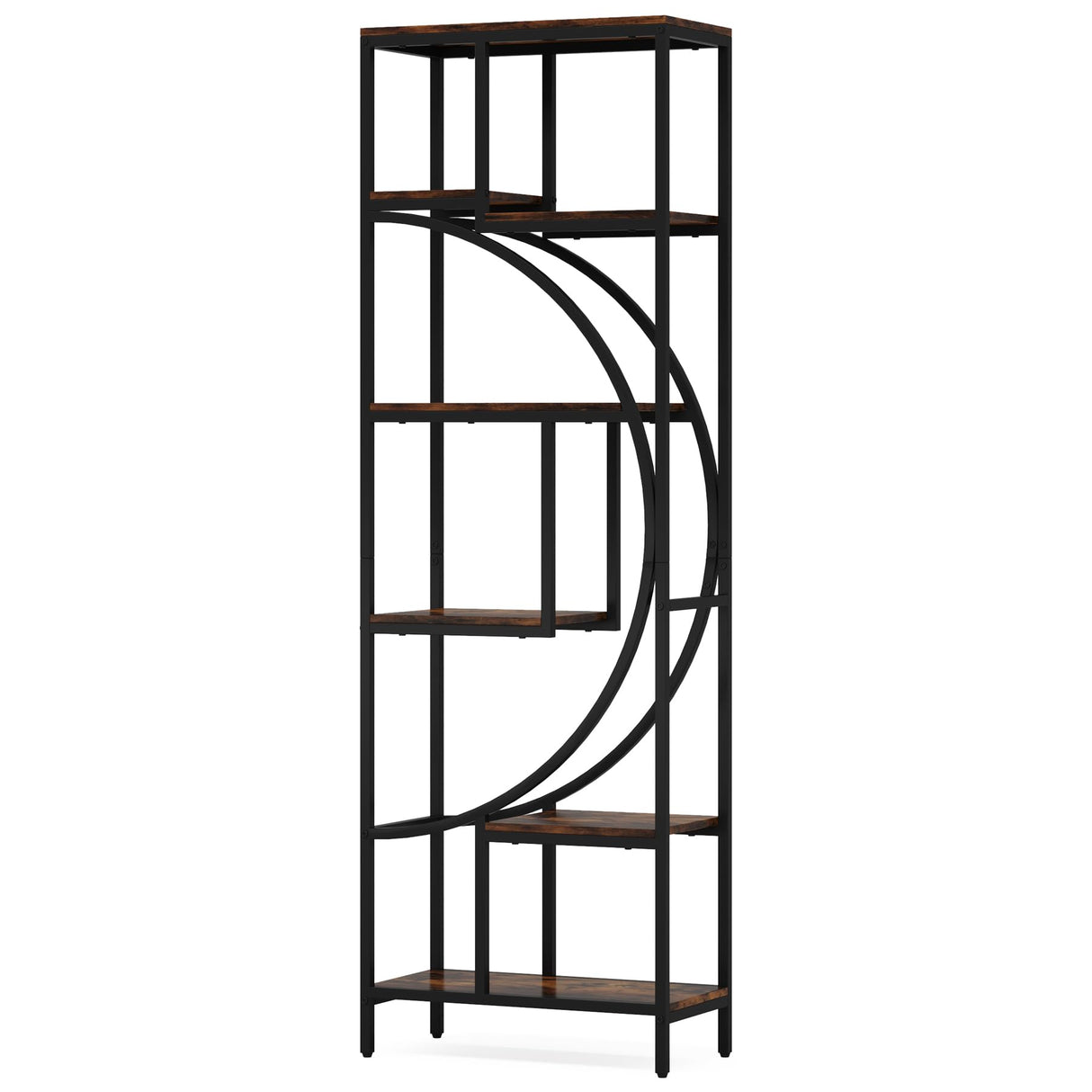 Celaform Geometric Bookshelf, 70.9" Tall Bookcase with 7-Shelf Open Shelves, Wood Metal Book Shelf Display Rack Storage Shelving Unit for Office, Bedroom, Living Room, Easy Assembly, Rustic Brown Celaform