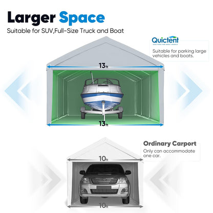 Quictent 13’x20’ Heavy Duty Carport Car Canopy Galvanized Car Boat Shelter with Removable Sidewalls, Reinforced Top Poles and Ground Bar-Grey - WoodArtSupply