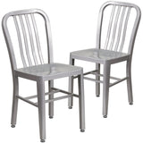 Flash Furniture Gael Indoor/Outdoor Modern Metal Dining Chairs, Commercial-Grade Galvanized Steel Restaurant Chairs, Set of 2, Silver Flash Furniture