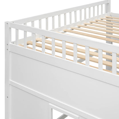 Stylish White and Gray Full Size House Loft Bed for Kids with Playhouse Design and Safety Features - WoodArtSupply