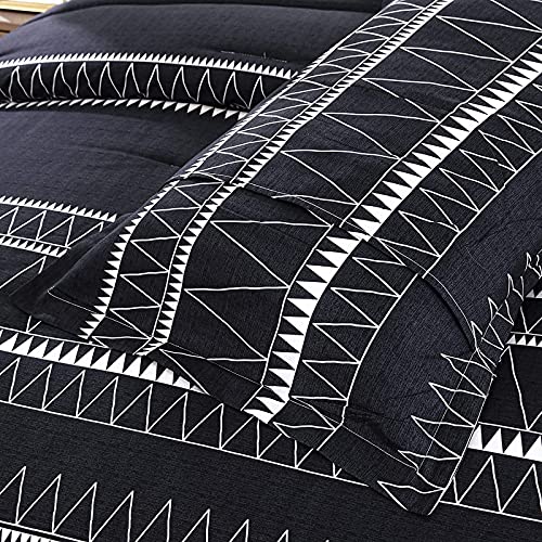 WONGS BEDDING Black Comforter Set King Size (104"x 90"), Reversible Boho Striped Bedding Set for King Bed - 3 Pieces (1 Comforter + 2 Pillowcases), Soft Microfiber Down Alternative WONGS BEDDING