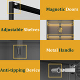 Eltean Display Cabinet with Glass Doors and LED Lights, Glass Display Case with 3 Adjustable Shelves,4 Tier of Storage Space Curio Cabinet for Bedroom Living Room Homeoffice Dining Room Eltean