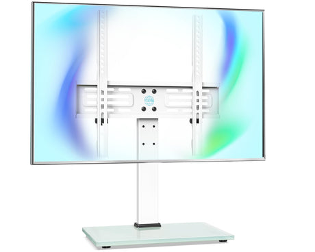 FITUEYES Universal TV Stand Table Top TV Stand for 27-55 inch LCD LED TVS Height Adjustable TV Base with Tempered Glass Base Wire Management VESA 400x400mm Holds 88 Pounds, White FITUEYES