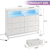 GarveeHome 6 Drawer Double Dresser TV Stand, Bedroom Dresser with Power Outlet & LED Light, Wood Dresser for Room, Hallway, White GarveeHome