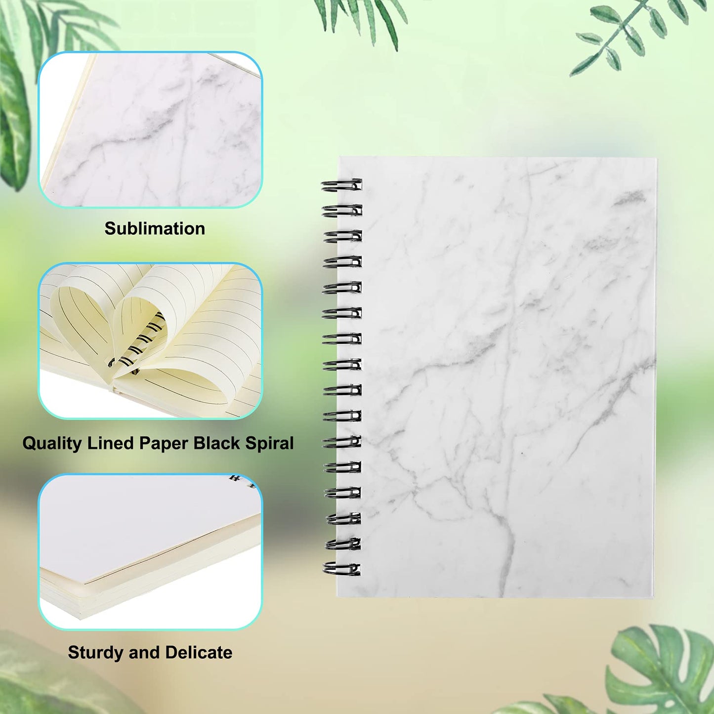 Zonon Sublimation Notebooks A5 Spiral Journal Blank Notebooks Hardcover DIY Notebooks Writing Paper Notebooks for Office Home Travel Supplies, 60 Pages(3 Pcs)