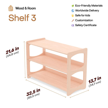 WOOD&ROOM Montessori-inspired Toy and Book Organizer for Kids Room Shelf Home | Sturdy and Safe Bookcase for Toys and Books (Shelf 3) WOOD&ROOM