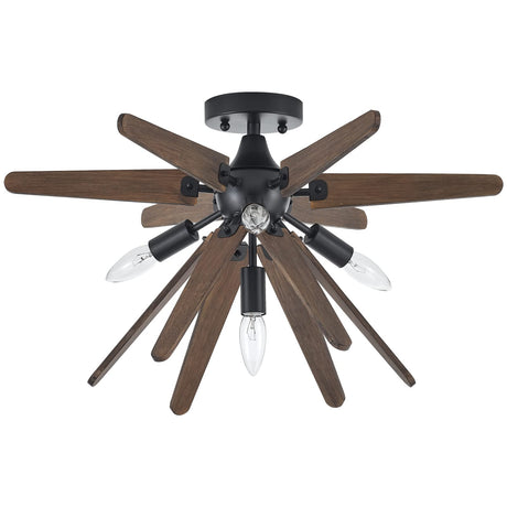 VANZARLA 4-Light Sputnik Semi Flush Mount Light Black, Wood Hallway Lights, Farmhouse Light Fixture for Kitchen, Rustic Close to Ceiling Light Fixture for Entryway Laundry Nursery Bedroom VANZARLA