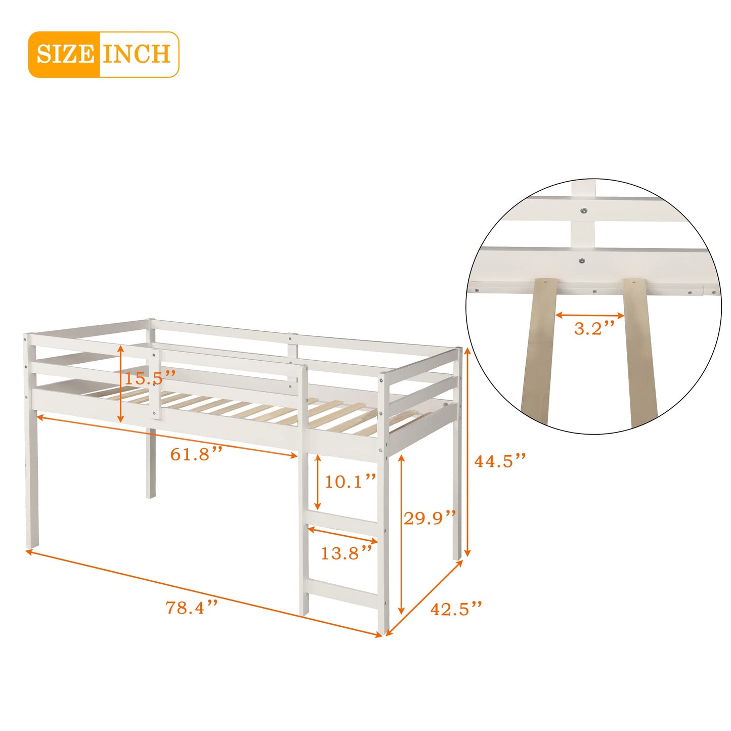 Harper & Bright Designs Twin Loft Bed with Desk, Low Study Loft Bed Frame with Storage Cabinet and Rolling Portable Desk for Kids and Teenagers, Twin Size, White