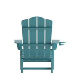 Flash Furniture Newport Adirondack Chair with Cup Holder, Weather Resistant Poly Resin Adirondack Chair, Blue Flash Furniture