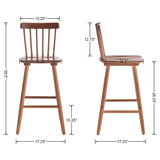 Janoray 26 Inch Bar Stools Set of 2 Windsor Barstools Farmhouse Wooden Counter Height Barstool with Spindle Back Armless Barchair for Kitchen Island/Pub/Cafe/Outdoor, Walnut Janoray