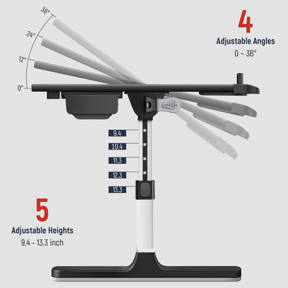 Laptop Desk for Bed, Lap Desks Trays with Double Storage Drawers, Adjustable Premium Leather Laptop Stand with Extra Drawstring Bag, Foldable Lap Table for Eating, Working, Writing and Drawin - WoodArtSupply