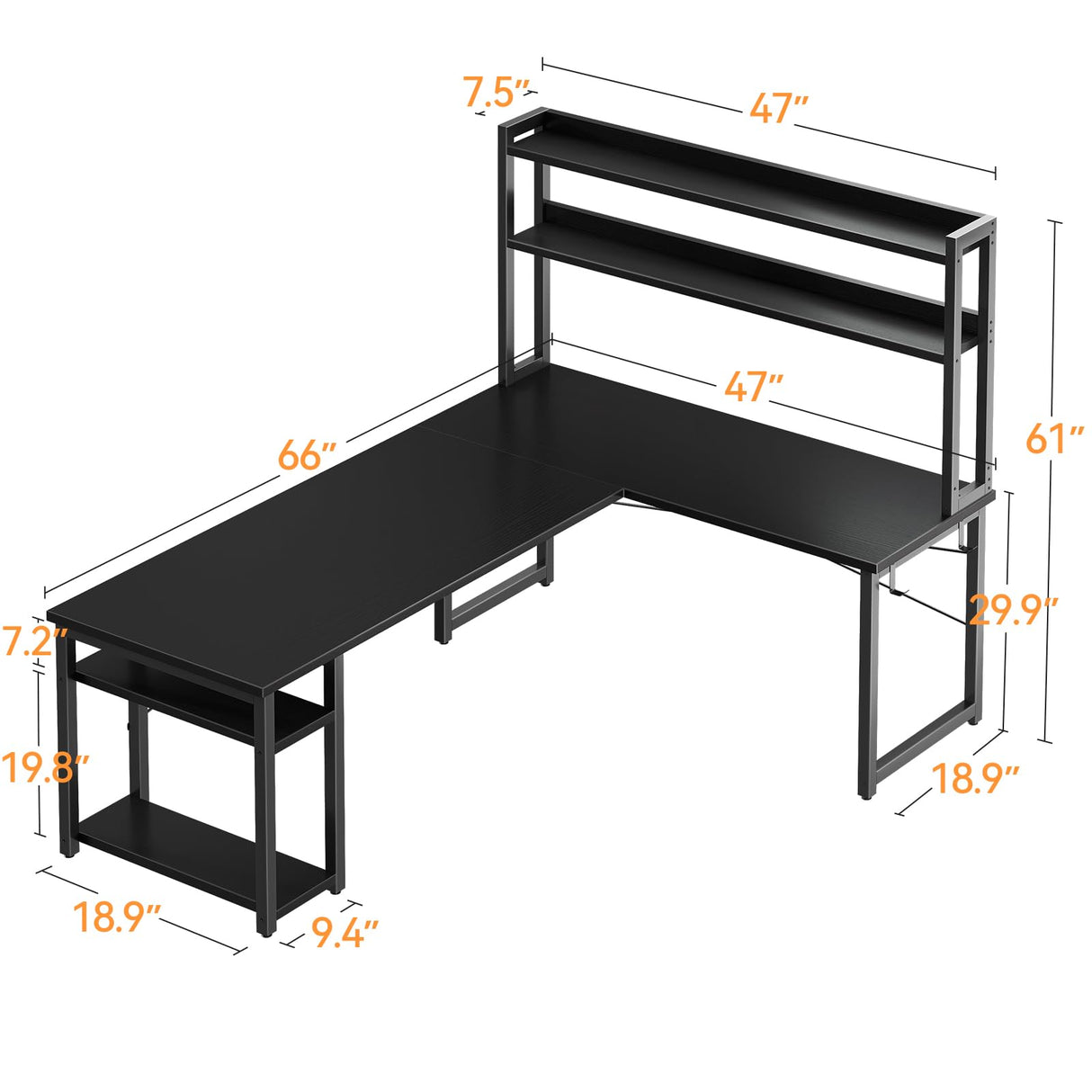 ODK L Shaped Gaming Desk with Hutch, Computer Desk with Storage Shelves, 66" L Shaped Desk for Home Office, Corner Desk with Headphone Hook, Black ODK