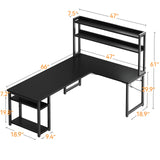 ODK L Shaped Gaming Desk with Hutch, Computer Desk with Storage Shelves, 66" L Shaped Desk for Home Office, Corner Desk with Headphone Hook, Black ODK