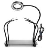 Helping Hands Soldering, PCB Holder Soldering Station Third Hand Tool with 5X Magnifying Glass with Light, 4 Arms Helping Hands Non-Slip Steel Weighted Base for Welding OBDMONSTER