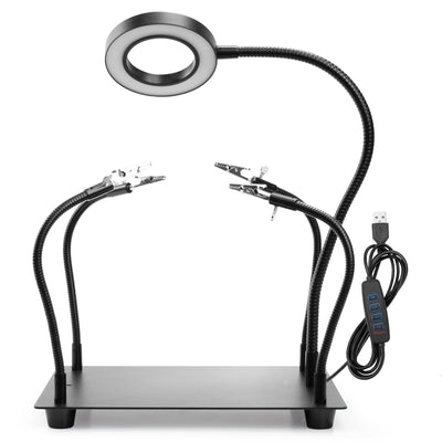 Helping Hands Soldering, PCB Holder Soldering Station Third Hand Tool with 5X Magnifying Glass with Light, 4 Arms Helping Hands Non-Slip Steel Weighted Base for Welding