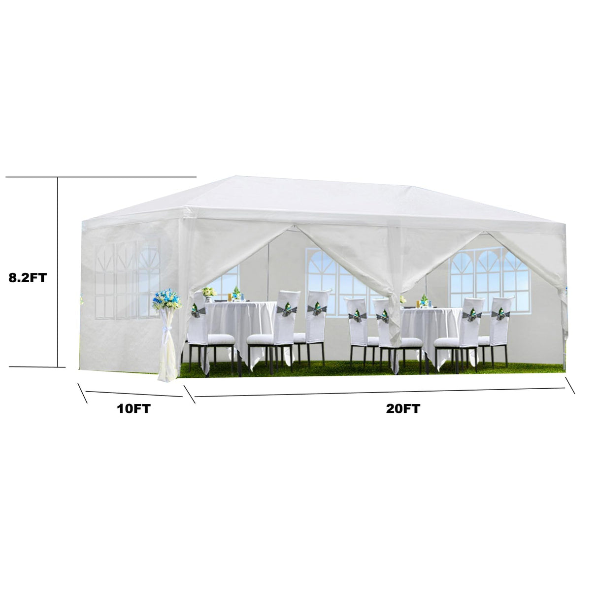 10X30 FT Outdoor Party Tent Gazebo with 8 Removable Sidewalls & Windows, Wedding Tent with Waterproof PE Roof, Canopy Tent with Heavy Duty Fram for Event, Parties Hipicute
