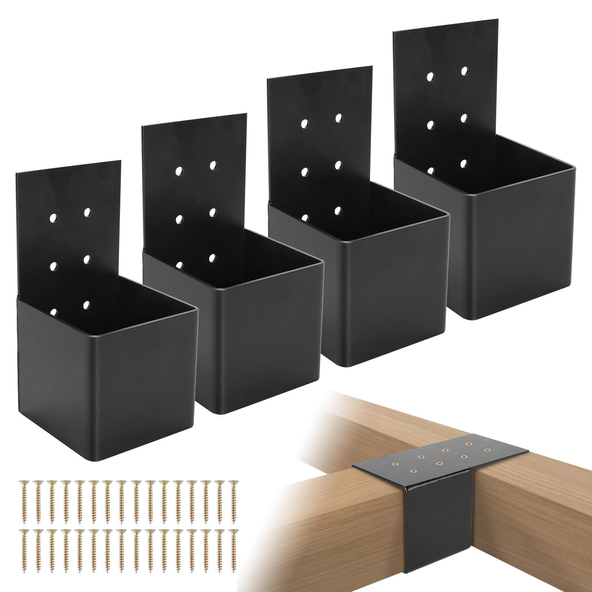 Pehciroe 4Pcs Pergola Brackets Post Top Rafter Brackets Deck Railing Brackets Connectors Pergola Wall Mount Bracket Kit for 4”x4” Wood Posts with Screws Pehciroe