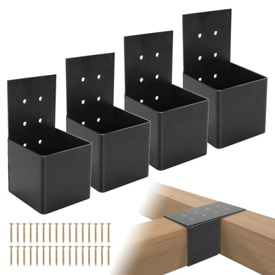 Pehciroe 4Pcs Pergola Brackets Post Top Rafter Brackets Deck Railing Brackets Connectors Pergola Wall Mount Bracket Kit for 4”x4” Wood Posts with Screws
