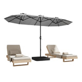 DomeShade 15ft Patio Umbrella with Base,Large Outdoor Double-Sided Rectangle Umbrella with Crank Handle, Market Umbrella for Poolside Garden Deck Backyard Beach Pools, Gray DomeShade