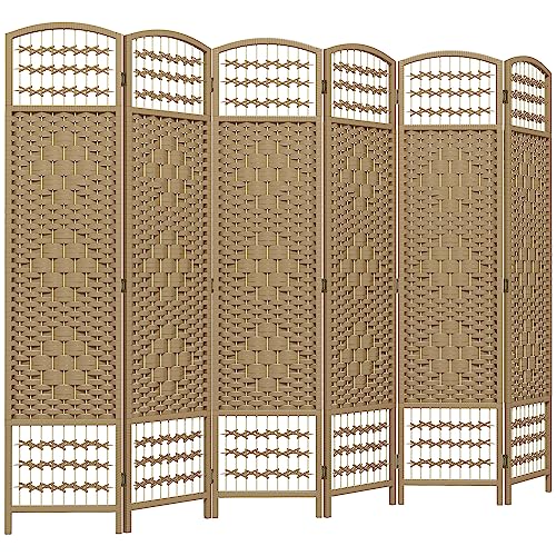 HOMCOM 6 Panel Room Divider, Folding Privacy Screen, 5.6' Room Separator, Wave Fiber Freestanding Partition Wall Divider, Natural HOMCOM