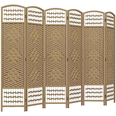 HOMCOM 6 Panel Room Divider, Folding Privacy Screen, 5.6' Room Separator, Wave Fiber Freestanding Partition Wall Divider, Natural HOMCOM