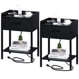 YAHARBO Black Nightstands Set of 2 with Charging Station and USB Ports, 3-Tier End Side Table with Storage Drawer and Shelf, Modern Bedside Night Stand for Bedroom YAHARBO