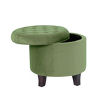 Homepop Home Decor | Upholstered Round Velvet Tufted Foot Rest Ottoman | Ottoman with Storage for Living Room & Bedroom | Decorative Home Furniture, Green HomePop