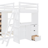 Versatile Twin Over Twin Bunk Bed with LED Light, USB Ports and Storage Solutions in White VilroCaz