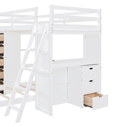 Versatile Twin Over Twin Bunk Bed with LED Light, USB Ports and Storage Solutions in White - WoodArtSupply