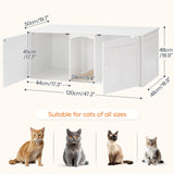 HOOBRO Litter Box Enclosure with Double Room, Cat Furniture for 2 Cats, Hidden Litter Box Furniture with 2 Hooks, Wooden Cat Washroom with Scratching Mat, White WT21MW01 HOOBRO