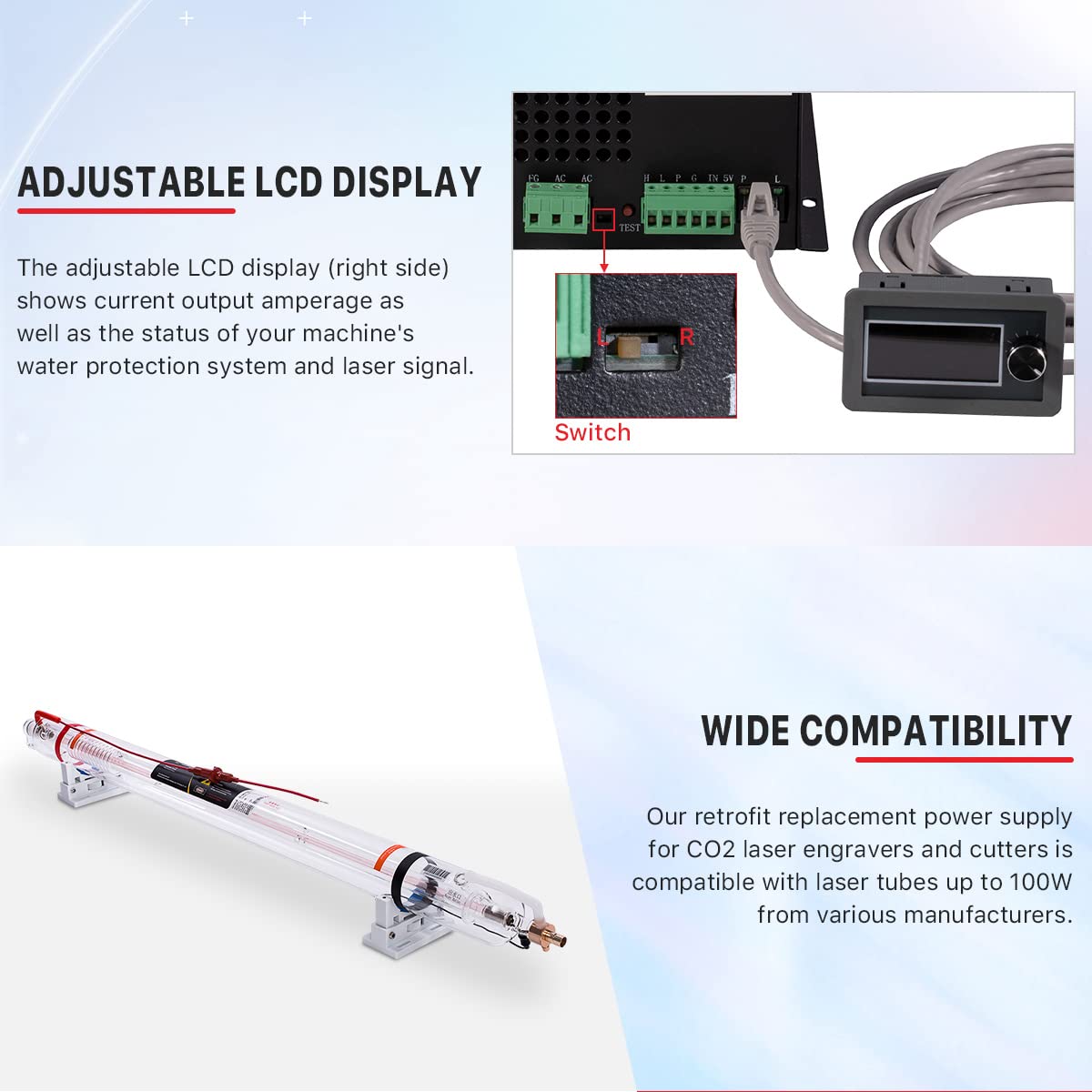 Cloudray CO2 Laser Power Supply 80-100W 220V for CO2 Laser Engraver Cutter M100（Updated MYJG100) - WoodArtSupply