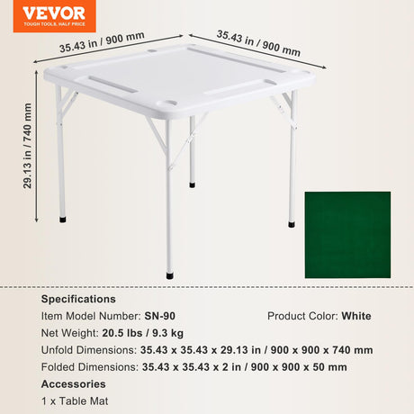 VEVOR Mahjong Table, 4 Player Folding Domino Table with Wear-Resistant Green Tabletop, Portable Square Card Table with 4 Cup Holders & 4 Chip Trays for Mahjong Poker Puzzles, 35.4 x 35.4-inch VEVOR