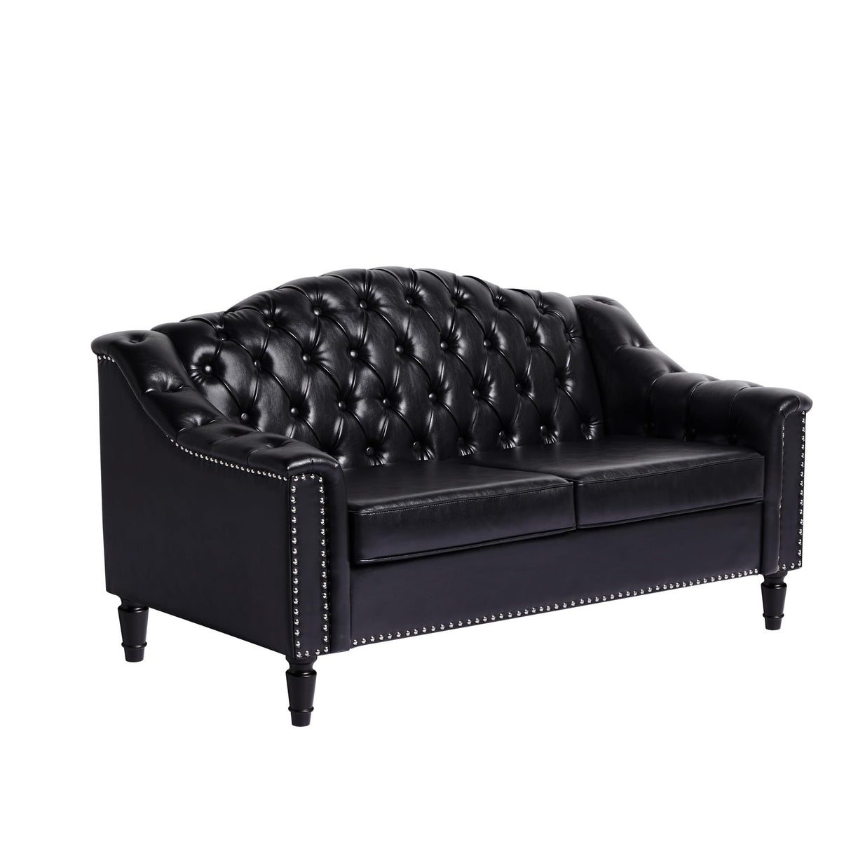 Chesterfield Loveseat, 55" Leather Love Seat Sofa, Comy Small Sofa Counch with Camelback for Small Spaces, Mid Century Modern 2 Deep Seats Couch for Apartment Living Room, Bedroom (PU-Loveseat, Black) SUJOUCRAFT