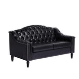 Chesterfield Loveseat, 55" Leather Love Seat Sofa, Comy Small Sofa Counch with Camelback for Small Spaces, Mid Century Modern 2 Deep Seats Couch for Apartment Living Room, Bedroom (PU-Loveseat, Black) SUJOUCRAFT