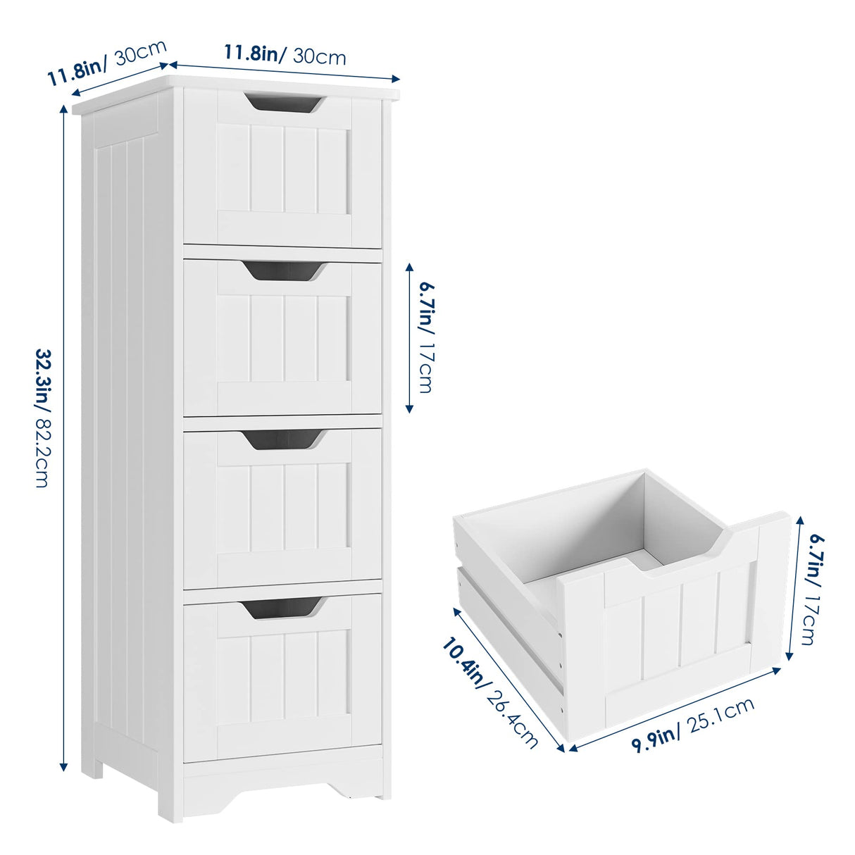 FOTOSOK Freestanding Bathroom Storage Cabinet with 4 Drawers - Compact White Organiser for Home Decor FOTOSOK