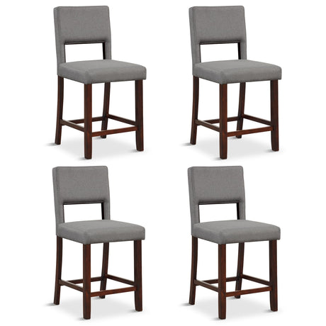 Giantex 24.5" Counter Height Bar Stools Set of 4, Linen Barstools with Back, Rubber Wood Legs, Max Load 400 Lbs, Modern Upholstered Bar Dining Chairs for Kitchen Island Pub, Grey Giantex