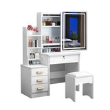 LOXUCVE Vanity Desk Makeup Vanity with Sliding Mirror and Lights,4 Drawers and Cushioned Stool,Store Your Beauty Essentials Illuminate Your Beauty Routine with Our LED Vanity Desk,White LOXUCVE