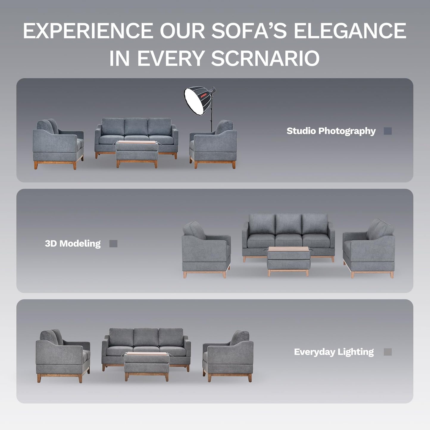 Sectional Sofa Couch Set-Living Room Sofa Set, 3-Seater Couch, Loveseat Sofa and Armchair, Modern Versatile Convertible Modular Sofa Set for Living Room/Apartment-Darkgrey