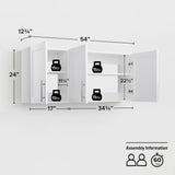 Prepac Elite 54" W Wall Cabinet with Panel Doors, White Storage Cabinet, Bathroom Cabinet, Pantry with 1 Adjustable Shelf 12.75" D x 54" W x 24" H, WSUR-1004-1 Prepac