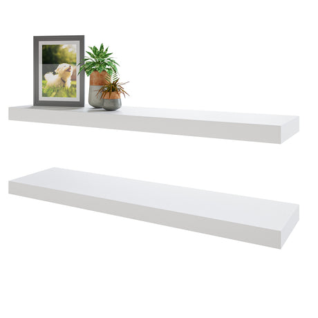 BAMEOS Floating Shelves,31 in W White Wall Mounted Wooden Shelves with Invisible Brackets Set of 2, Hanging Wall Shelves Decoration for Bedroom, Bathroom, Living Room and Kitchen BAMEOS
