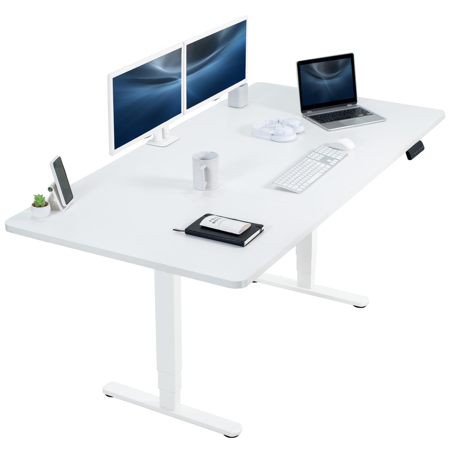 VIVO Electric 71 x 36 inch Sit Stand Desk, Dual Motor Memory Controller Height Adjustment, 2B Series, White Top White Frame, DESK-KIT-2W7W-36