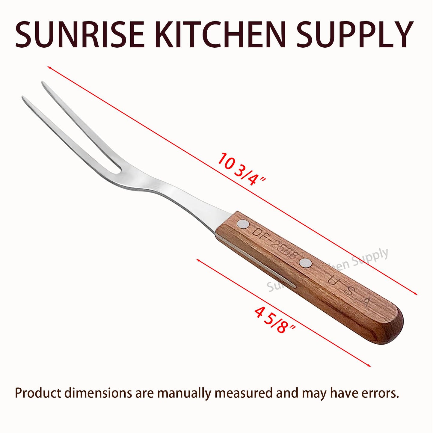 Sunrise Kitchen Supply Stainless Steel Turner Spatula & Meat Fork with Wood Handle (10.5" Fork (2 pack))